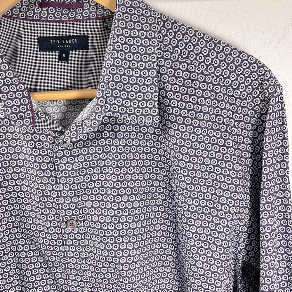 Ted Baker XXL Button Down Shirt Purple/Blue Print Long Sleeve Shirt Modern Fit - Picture 3 of 12